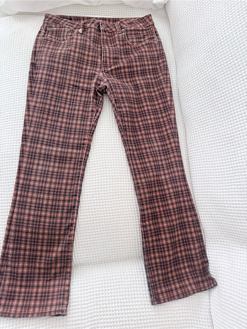 R13 Kick Fit Plaid Flare Jeans Size 27 Cropped Bootcut Designer Denim